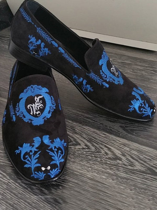 The Sumptuous Embroidered Black Suede Loafers