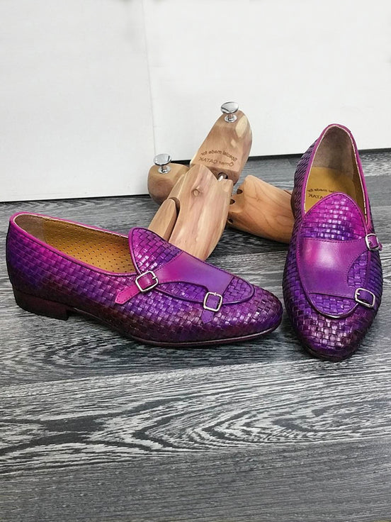 Purple Double Monk Strap Loafers