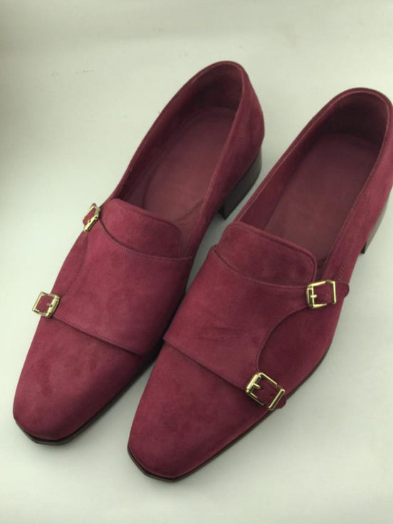 Burgundy Double Monk Strap Shoes