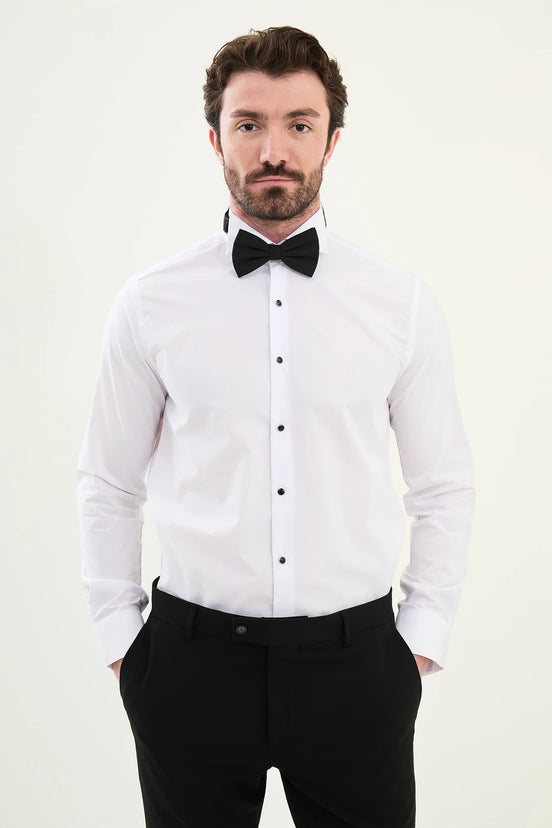 Plain Cotton White Tuxedo Shirt