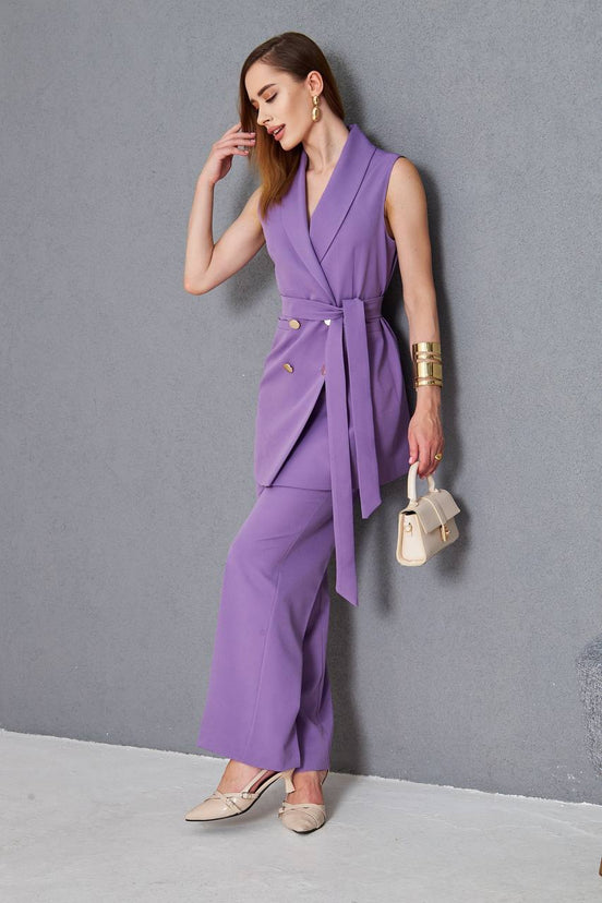 Women Sleeveless Lilac 2 Piece Suit