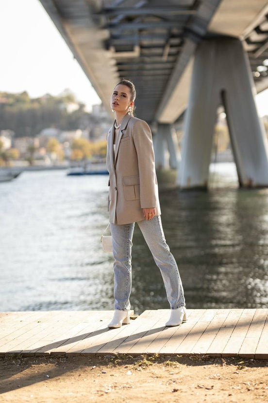 Beige Blazer for Women Wool