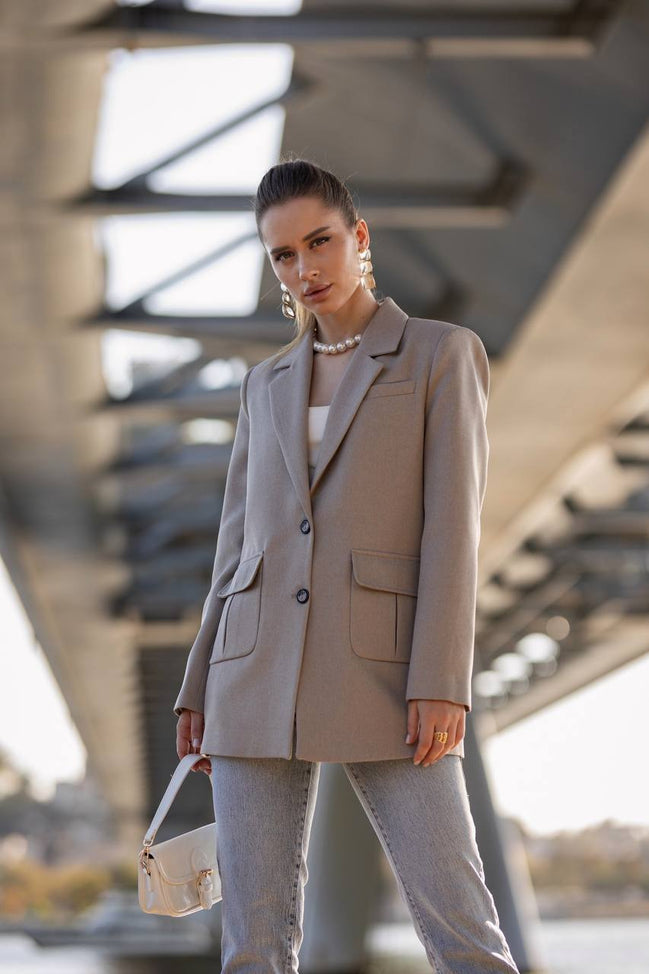 Beige Blazer for Women Wool