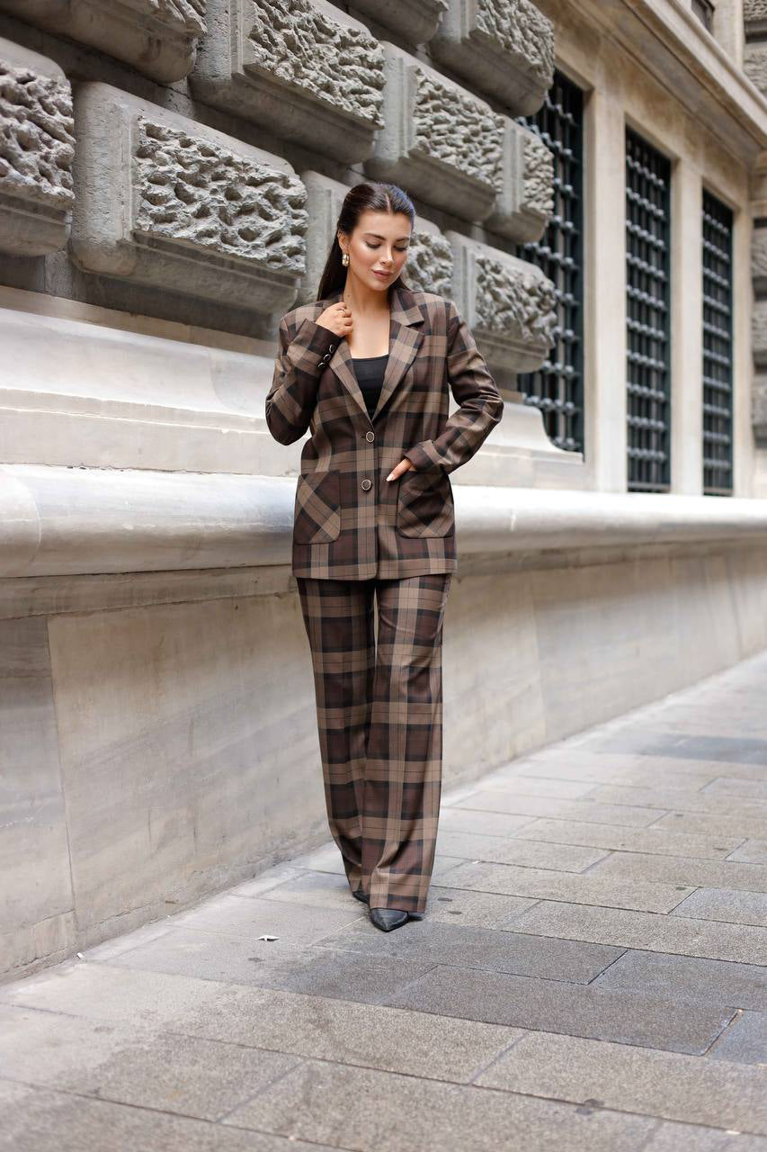Dark Brown Plaid Suit Women