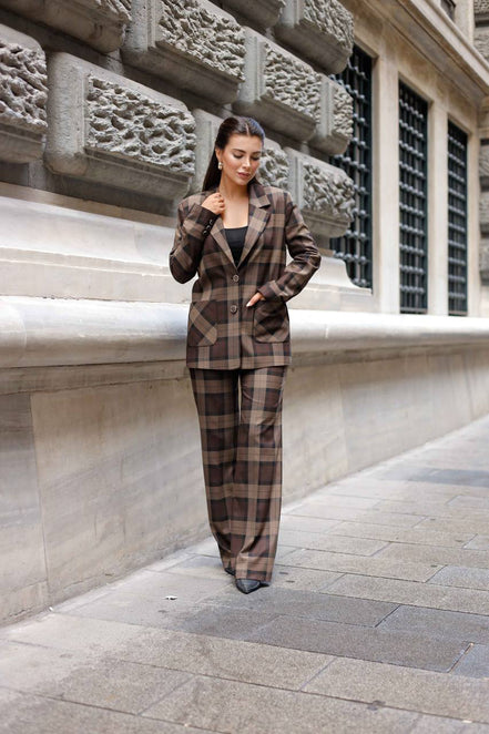 Dark Brown Plaid Suit Women
