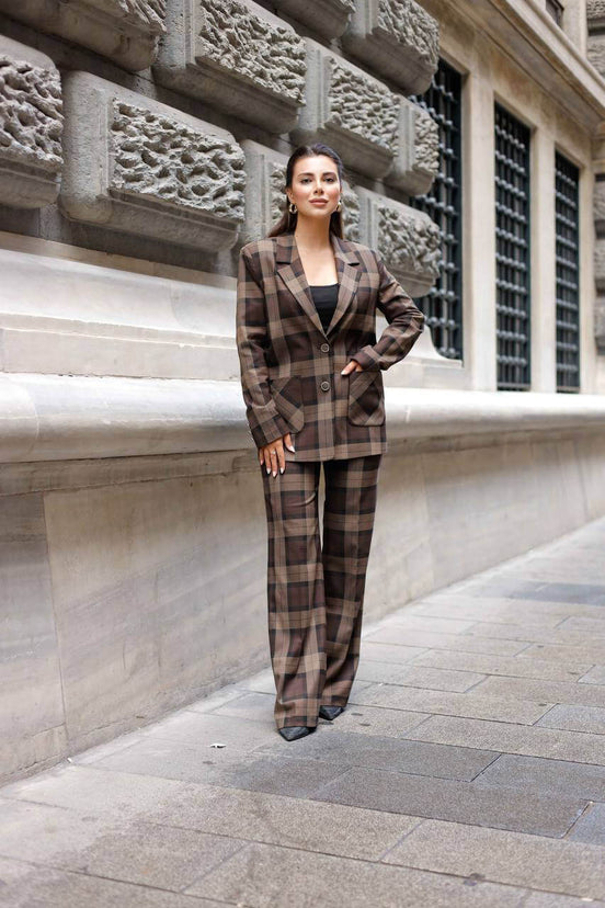 Dark Brown Plaid Suit Women