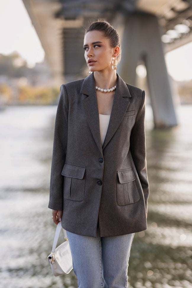 Dark Gray Blazer for Women Wool