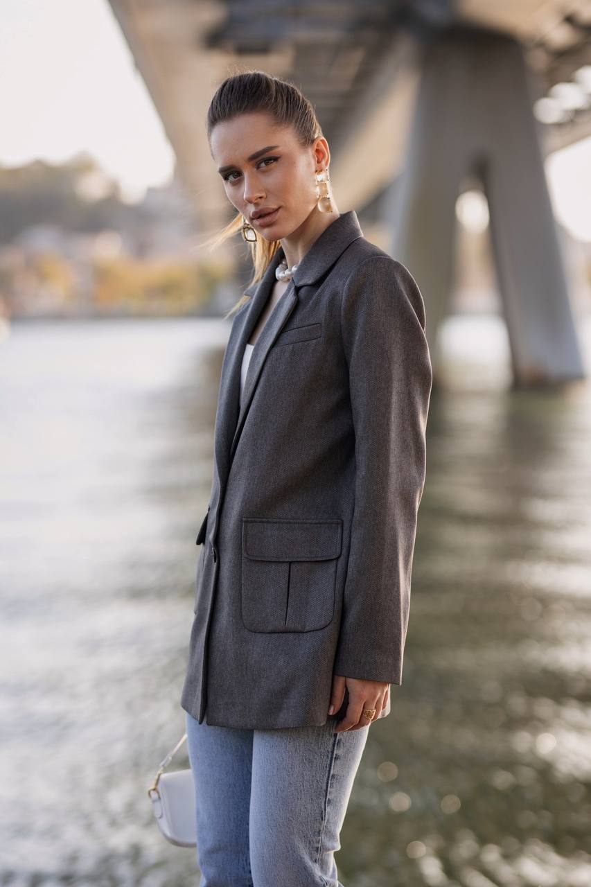 Dark Gray Blazer for Women Wool