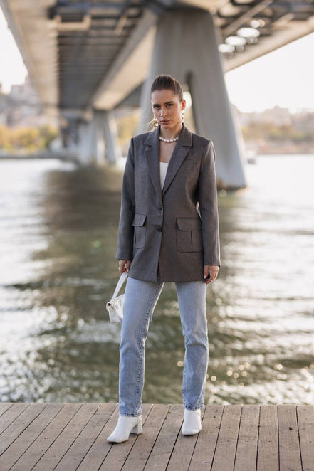 Dark Gray Blazer for Women Wool