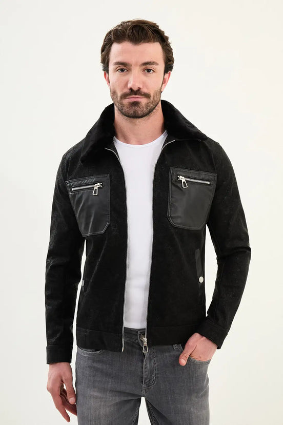 Fur Collar Black Leather Jacket