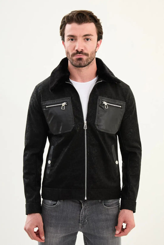Fur Collar Black Leather Jacket