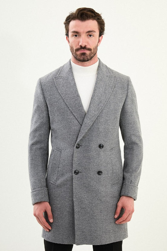 Marina Herringbone Wool Coat Gray