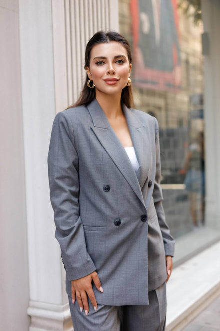 Gray Pinstripe Double Breasted Suit Women