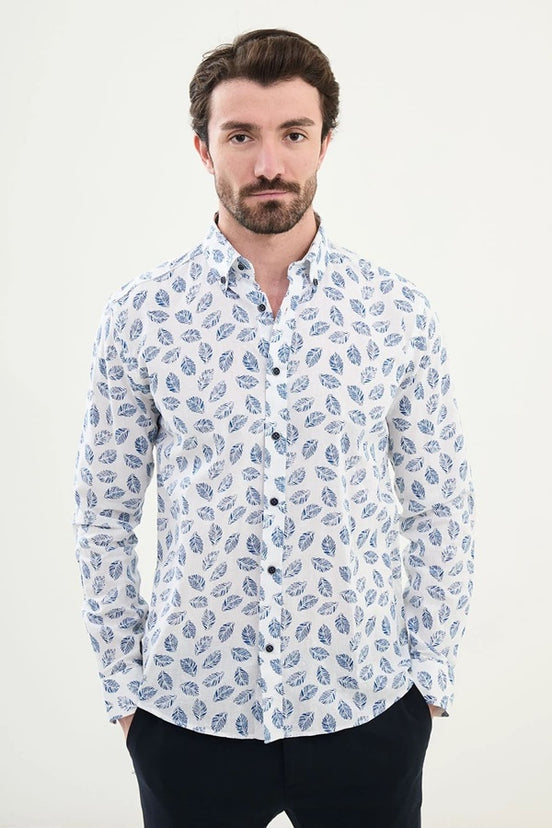 Marina Tropical Blue Linen Shirt