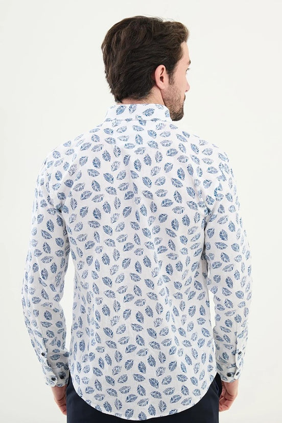 Marina Tropical Blue Linen Shirt