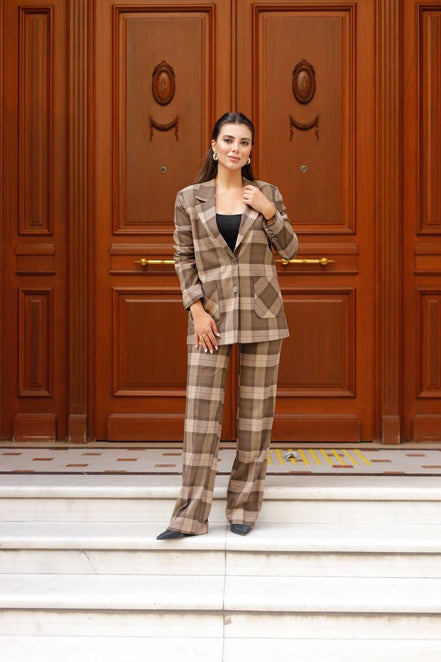 Light Brown Plaid Suit Women