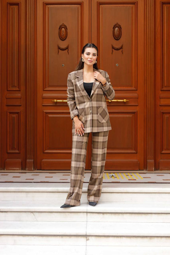 Light Brown Plaid Suit Women