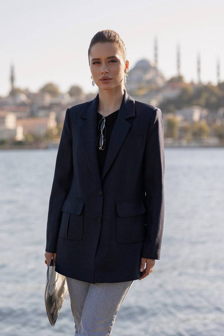 Navy Blue Blazer for Women Wool