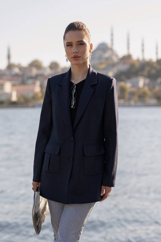 Navy Blue Blazer for Women Wool