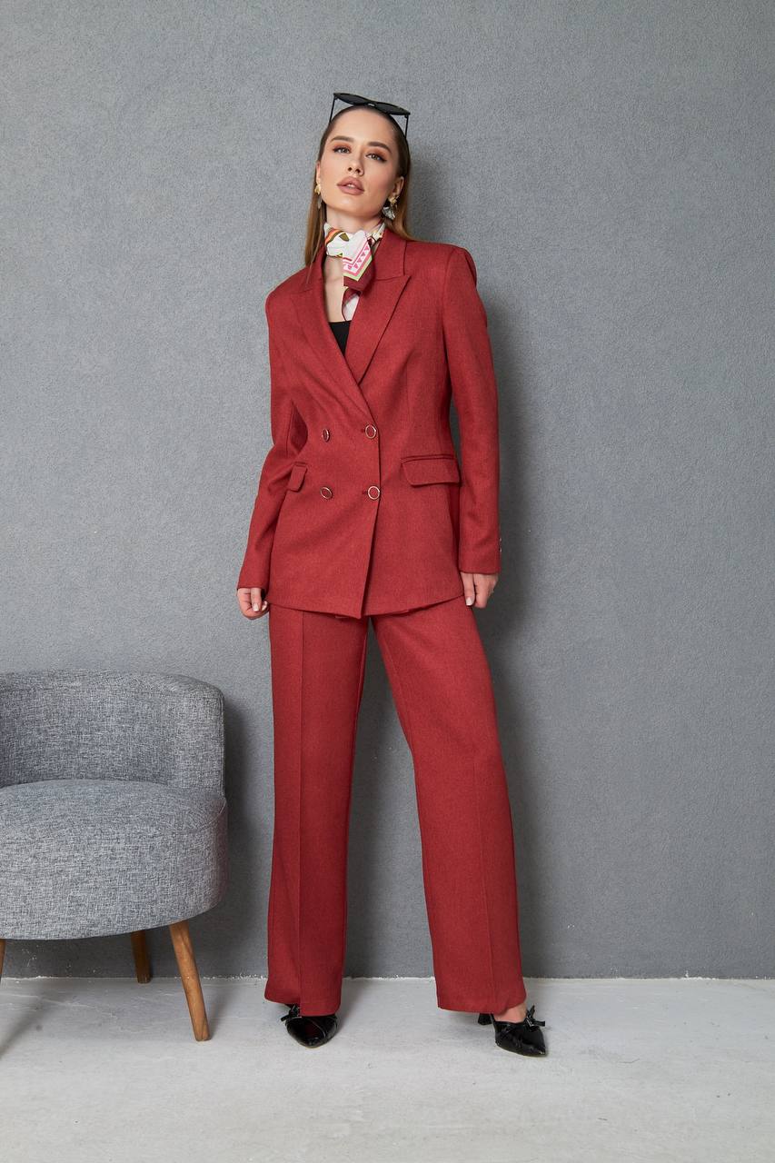 Wool Red Double Breasted Suit Women