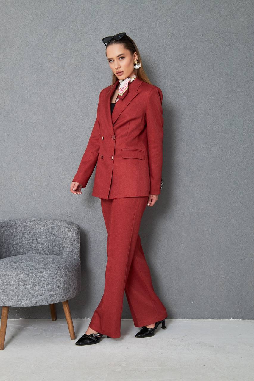 Wool Red Double Breasted Suit Women