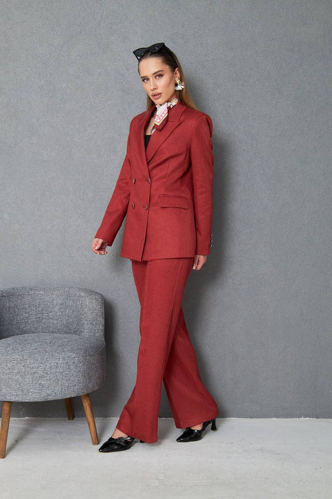 Wool Red Double Breasted Suit Women