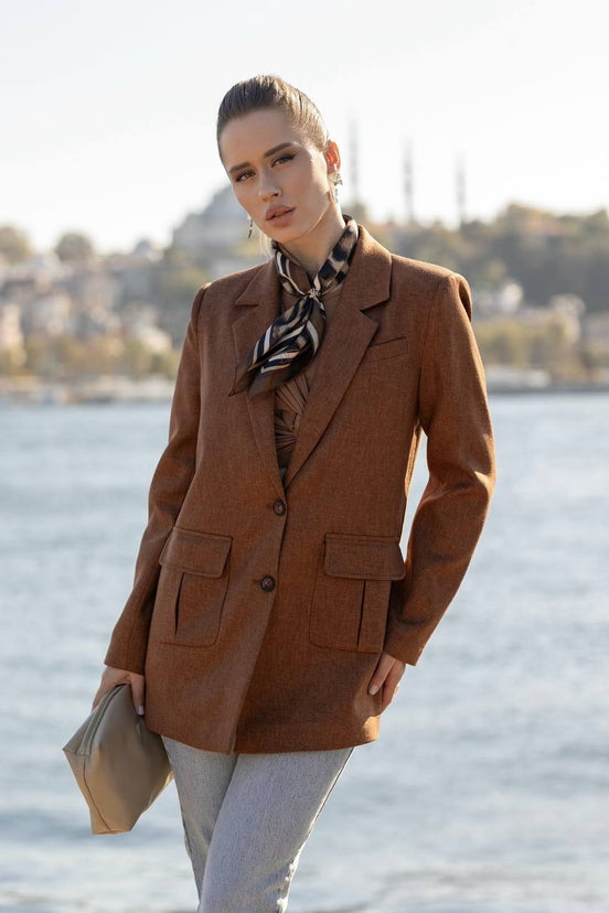 Rust Brown Blazer for Women Wool