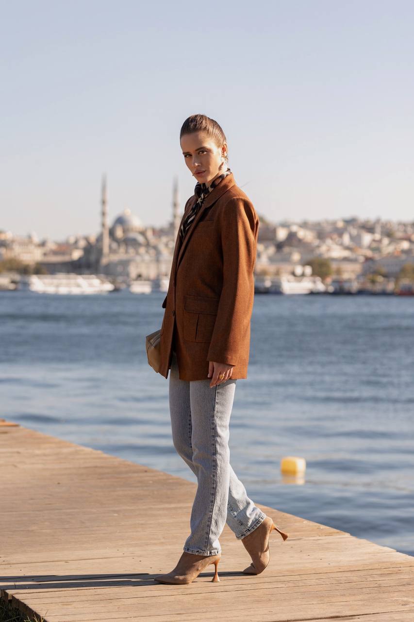 Rust Brown Blazer for Women Wool