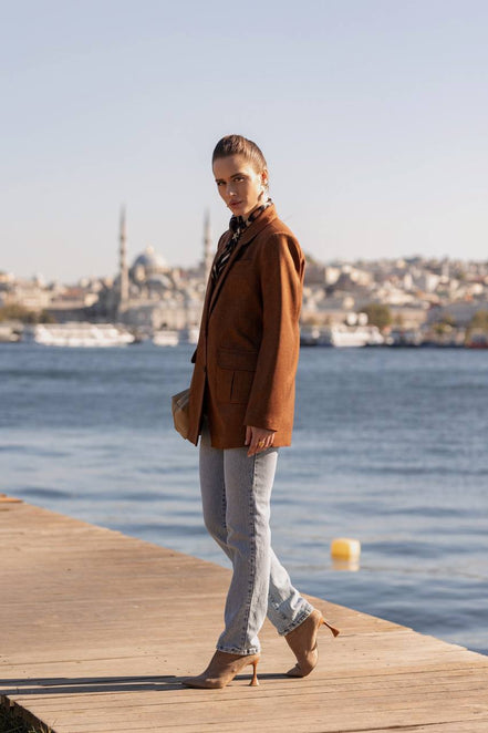 Rust Brown Blazer for Women Wool