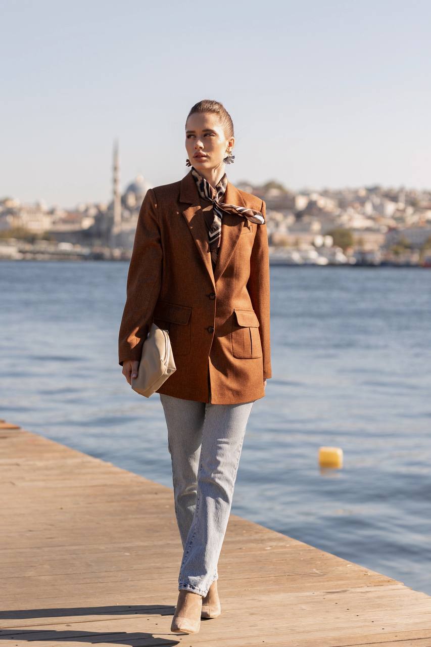 Rust Brown Blazer for Women Wool