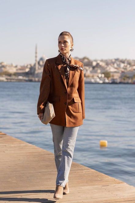 Rust Brown Blazer for Women Wool