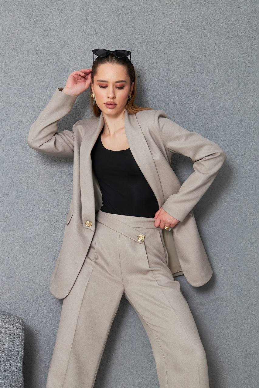 Women Wool Pant Suit Beige