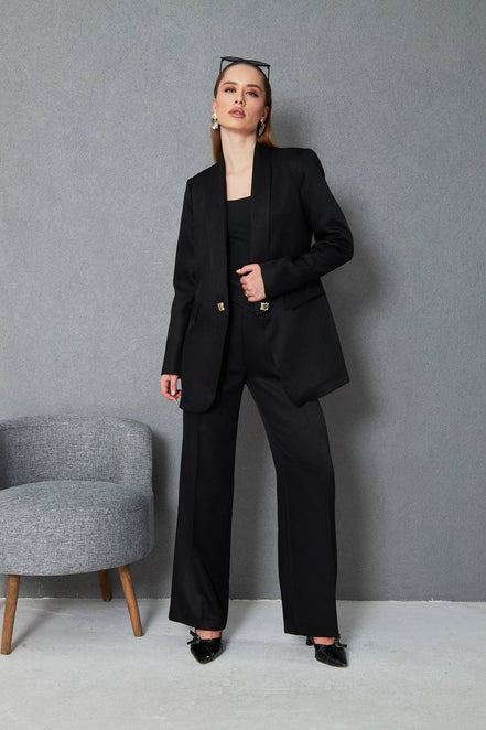 Women Wool Pant Suit Black