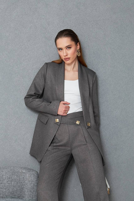 Women Wool Pant Suit Gray