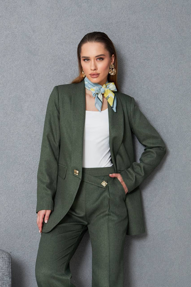 Women Wool Pant Suit Green