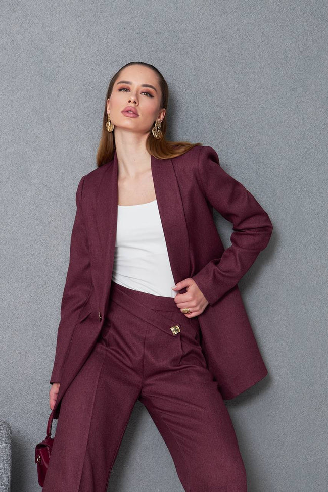 Women Wool Pant Suit Purple