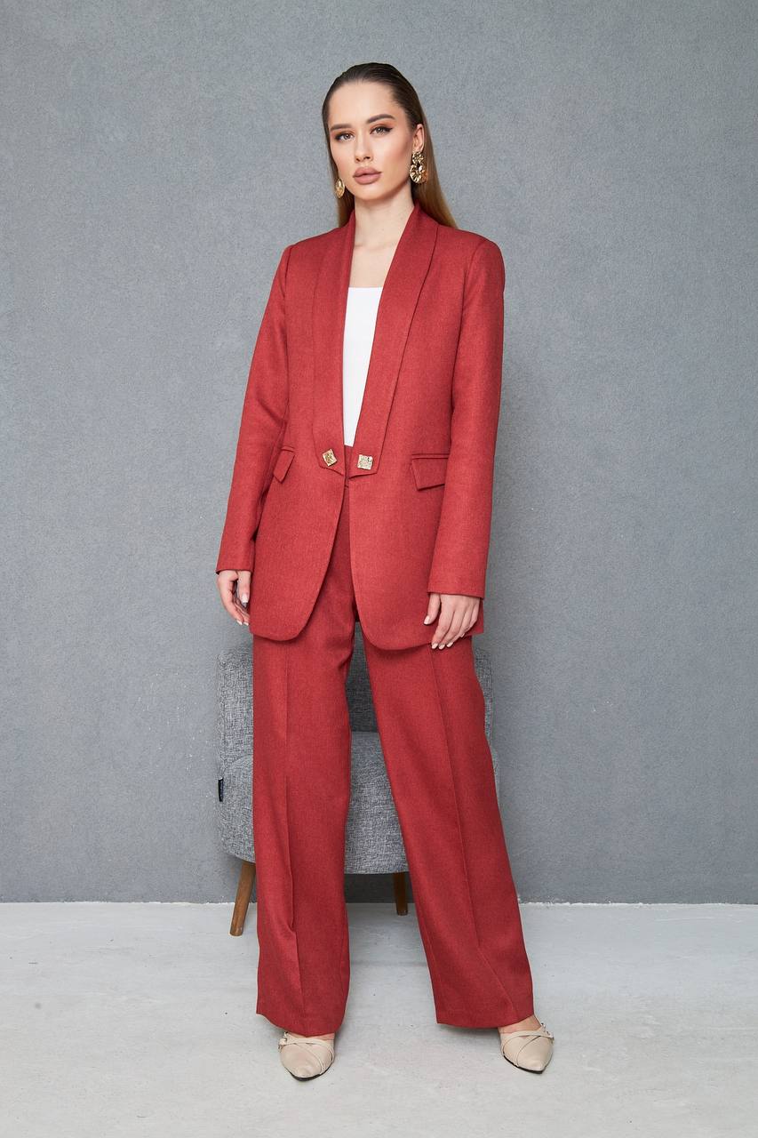 Women Wool Pant Suit Red