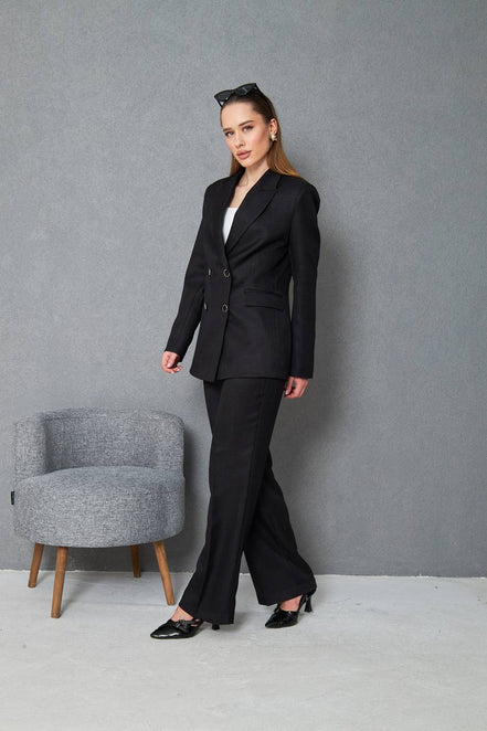 Wool Black Double Breasted Suit Women