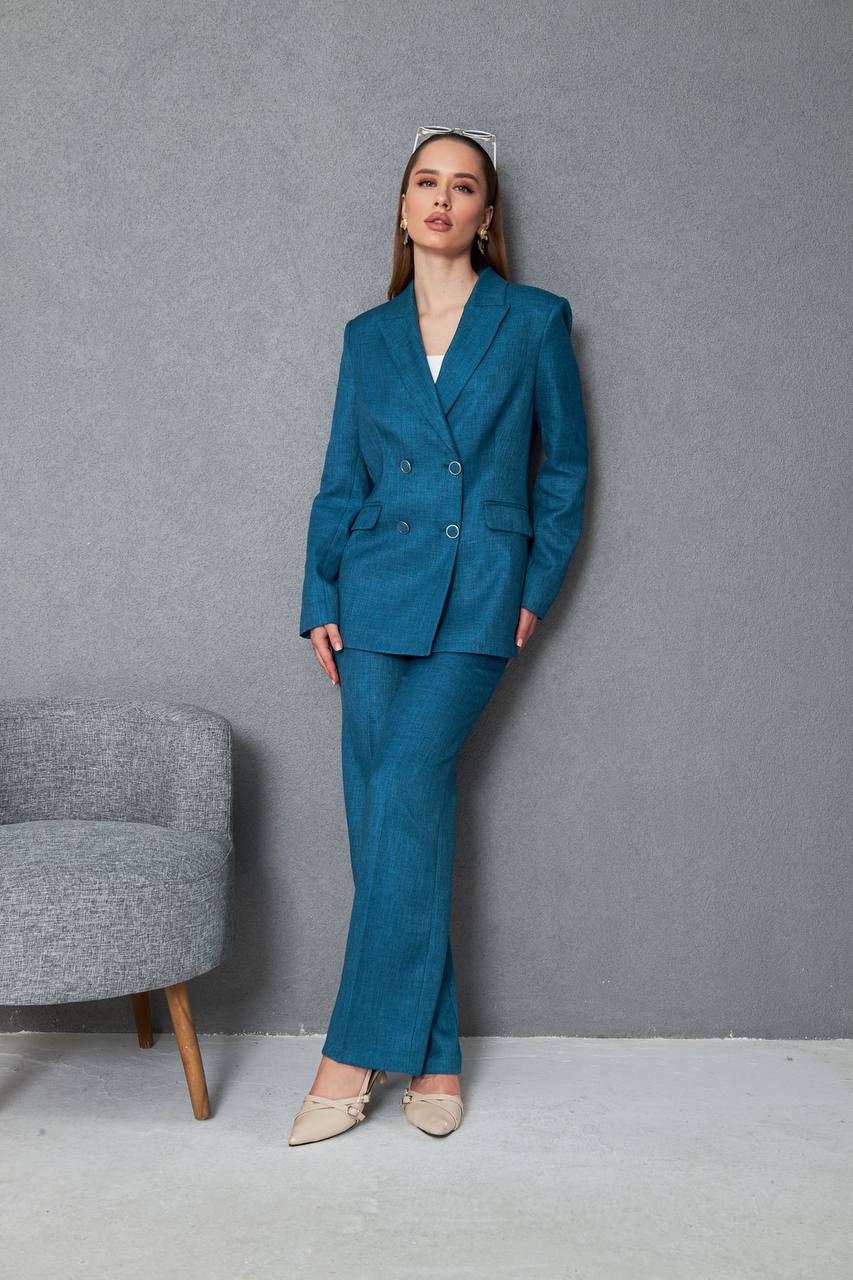 Wool Blue Double Breasted Suit Women