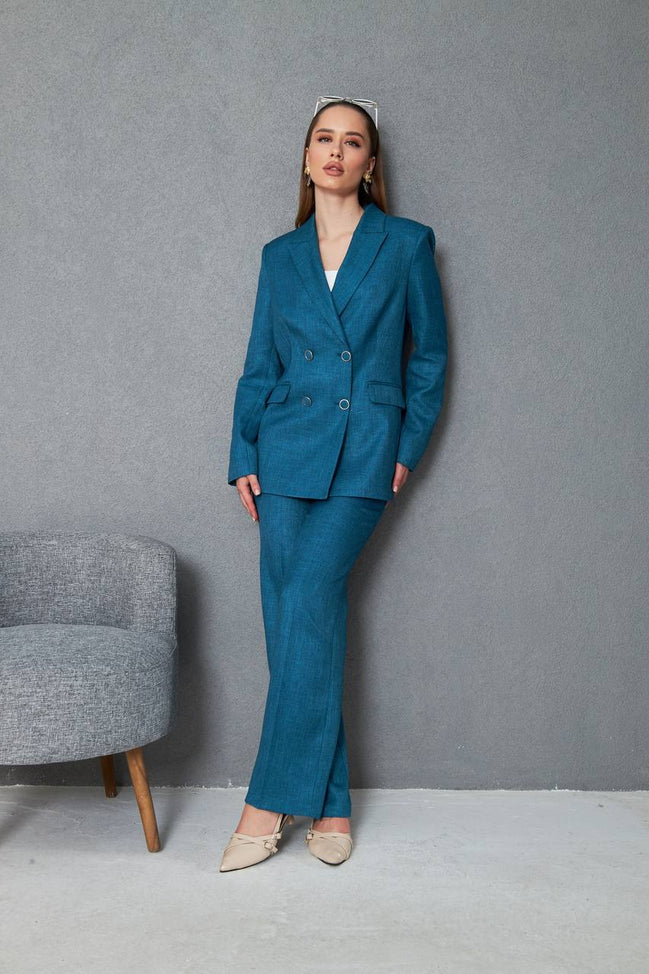 Wool Blue Double Breasted Suit Women