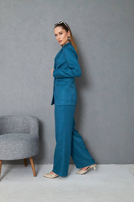 Wool Blue Double Breasted Suit Women