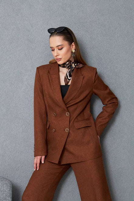 Wool Brown Double Breasted Suit Women