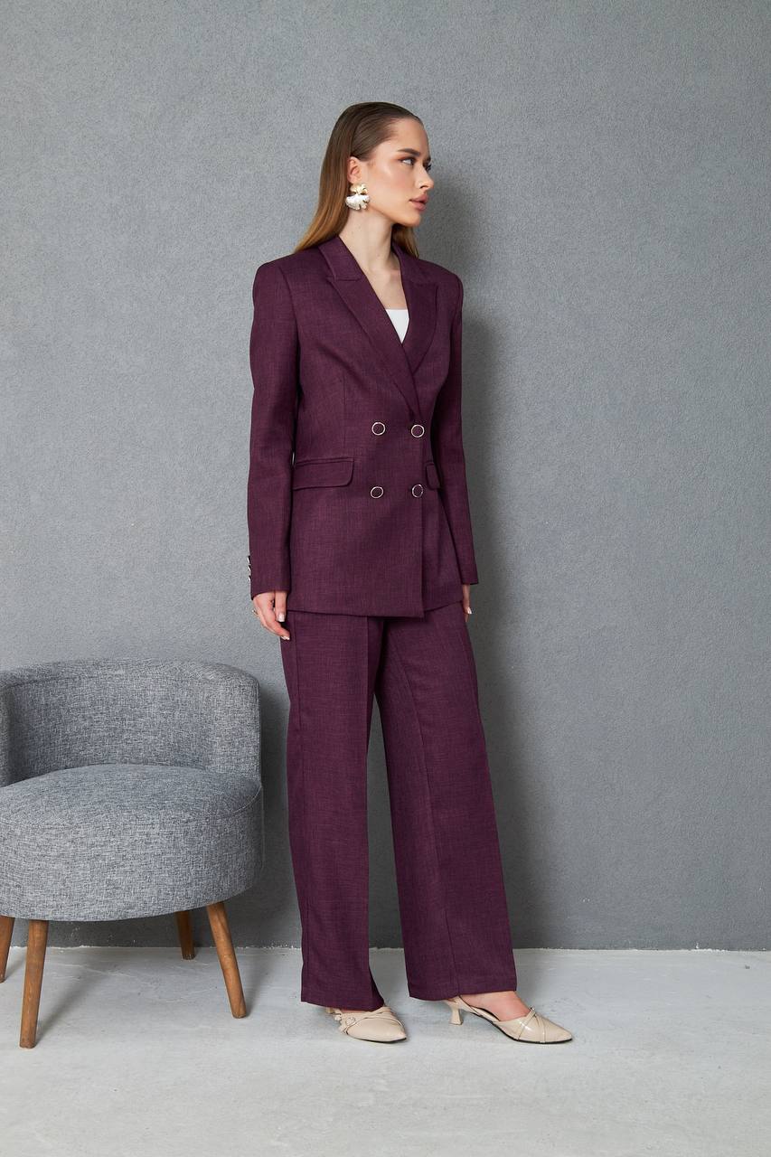 Wool Purple Double Breasted Suit Women