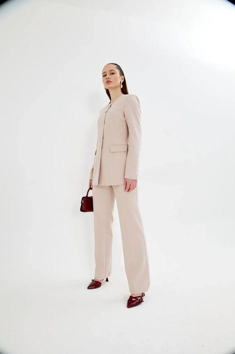 2 Piece Beige Pant Suit