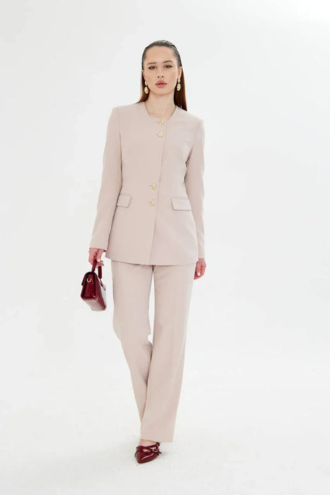 2 Piece Beige Pant Suit
