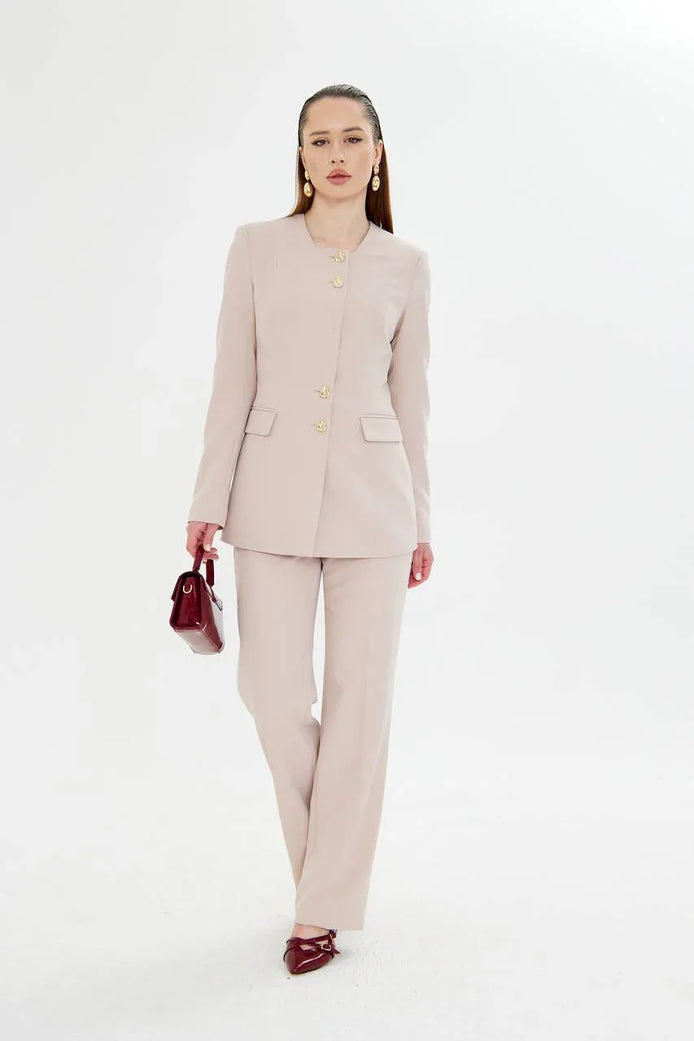 2 Piece Beige Pant Suit