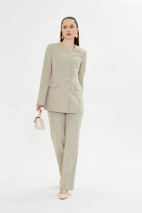2 Piece Khaki Pant Suit