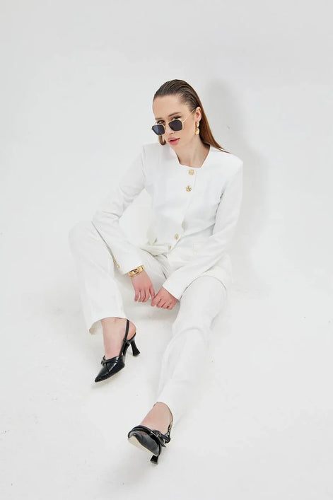 2 Piece White Pant Suit