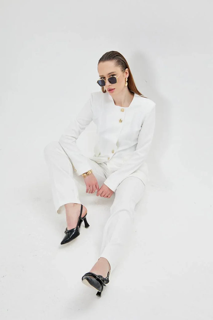 2 Piece White Pant Suit