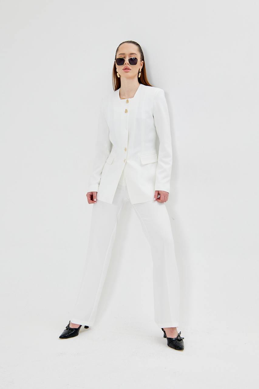 2 Piece White Pant Suit